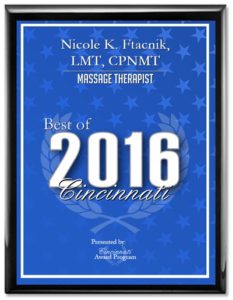 Nicole K. Ftacnik, LMT, CPNMT, receives 2016 Best of Cincinnati Award